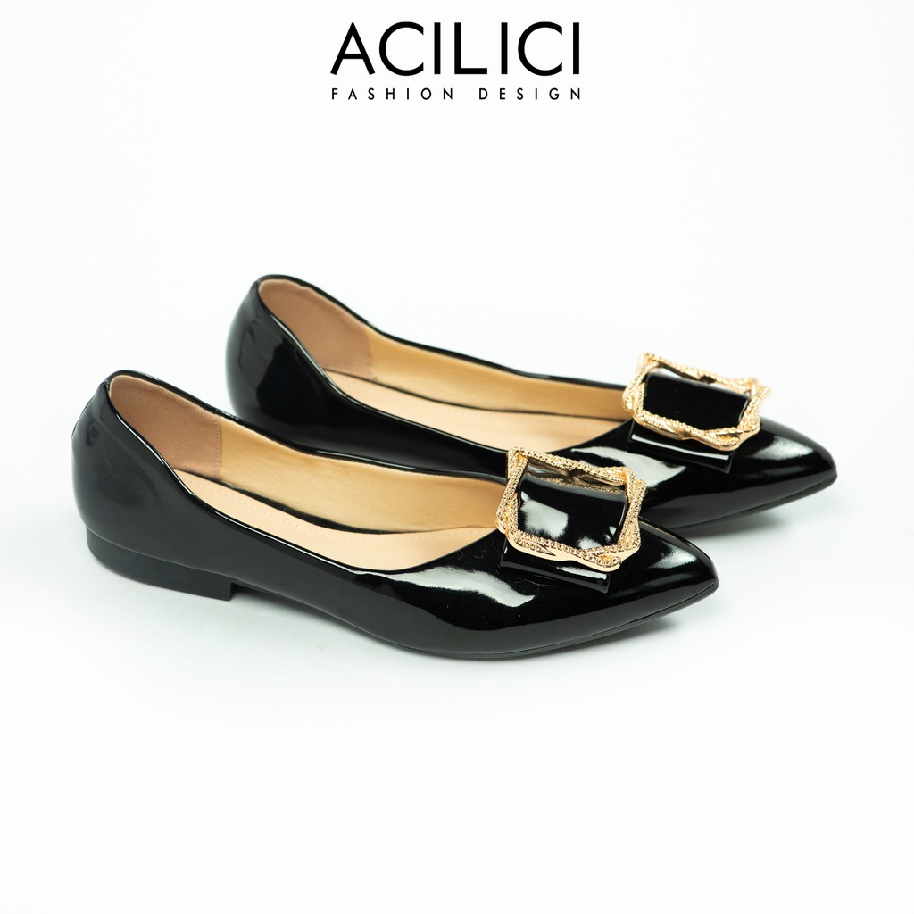Giày búp bê nữ ACILICI thời trang đế bằng, da bóng mũi nhọn fom chuẩn size 35-40 màu đen, nude_TC024