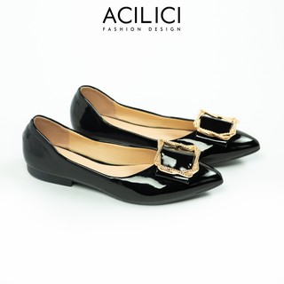 Giày búp bê nữ ACILICI thời trang đế bằng, da bóng mũi nhọn fom chuẩn size 35-40 màu đen, nude_TC024