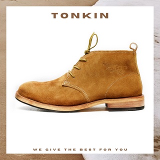Giày boot nam CHUKKA cổ lửng màu nâu tan, giày da lộn thật vintage bụi bặm TONKIN