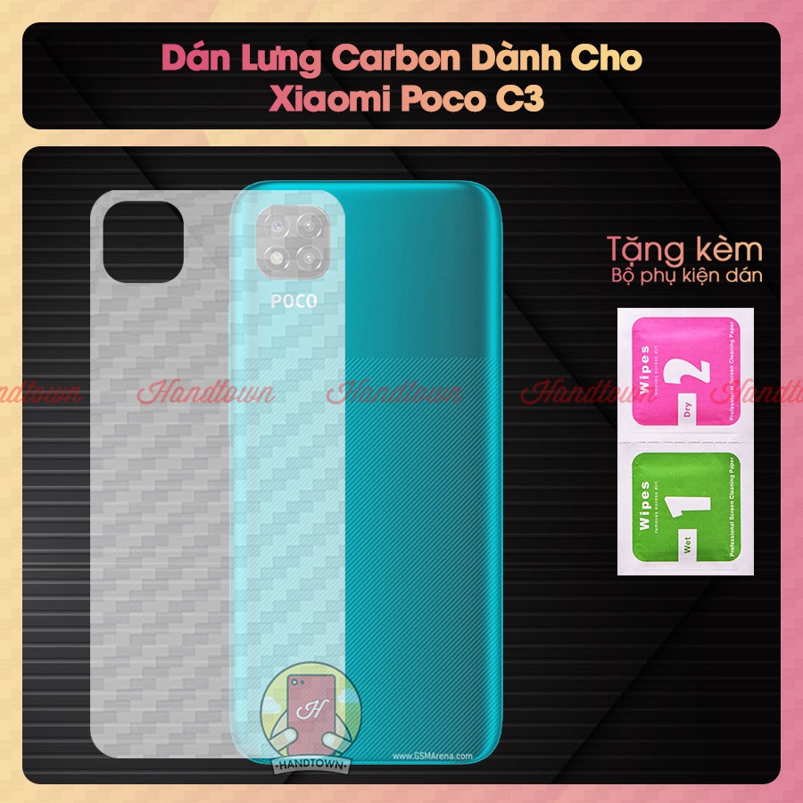 Miếng Dán Lưng Cacbon Xiaomi Poco C3 pocoC3 Không Full Viền Bảo Vệ Mặt Lưng Máy Khỏi Bụi Bẩn Chống Trầy Xước Va Đập