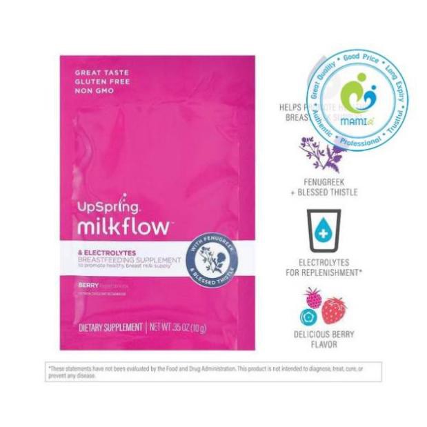 Ngũ cốc lợi sữa (16 gói) Upspring dâu/socola có Electrolytes điện giải cho mẹ bú Milkflow Fenugreek, Blessed Thistle, Mỹ