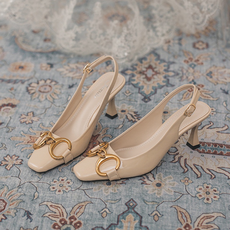 Ielgy Xăng đan Cao Gót Hở Ngón Đế Bằng Có Khóa Kim Loại