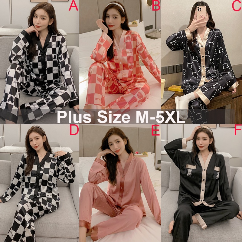 Bộ Đồ Ngủ Lụa Satin Tay Dài Thời Trang Hàn Quốc Dành Cho Nữ Size M-5XL