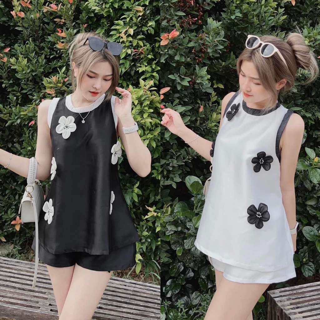 Set bộ đùi nữ đính hoa với 2 màu truyền thống dễ mang, đơn giản cá tính dành cho các nàng đi chơi