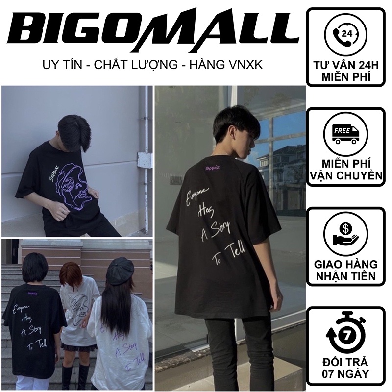 Áo thun tay lỡ Satboizd mặt méo in trước sau BIGOMALL - Áo phông nam nữ unisex Freesize Form Rộng 65kg