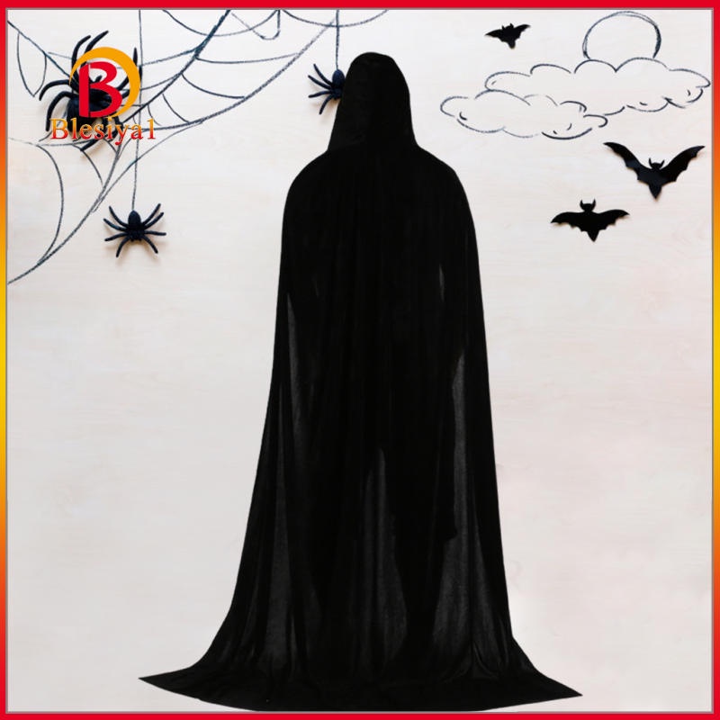 Áo choàng nhung đen dáng dài 150cm có mũ trùm dùng để hóa trang Halloween | BigBuy360 - bigbuy360.vn