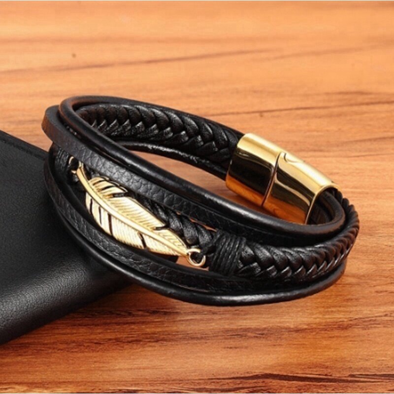 Vòng Tay Nam Hanmade AROTI  Chất Dây Da Cao Cấp, Khóa và Charm Titan Cực Đẹp, Phong Cách Sang Trọng, Cá Tính   VT615-B