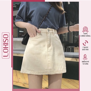 Chân váy jean chữ a ngắn nữ lưng cao trắng đen ulzzang LOKISO CV25