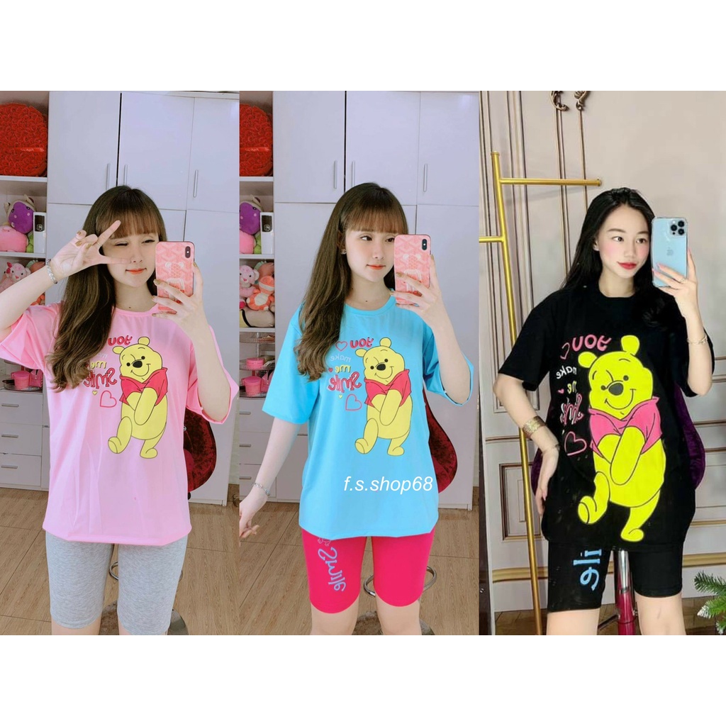 Set Bộ Đồ Nữ Mặc Nhà Quần Ngố Thun Ôm bố sát + Áo Phông SMILE Ullzang (Ảnh thật/Có Sẵn)