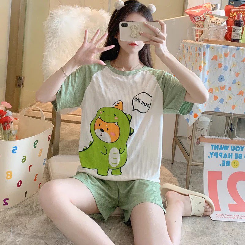 [Sẵn] Đồ bộ bông lanh Quảng Châu, pijama quần ngắn, đồ mặc ở nhà họa tiết hoạt hình dễ thương | BigBuy360 - bigbuy360.vn