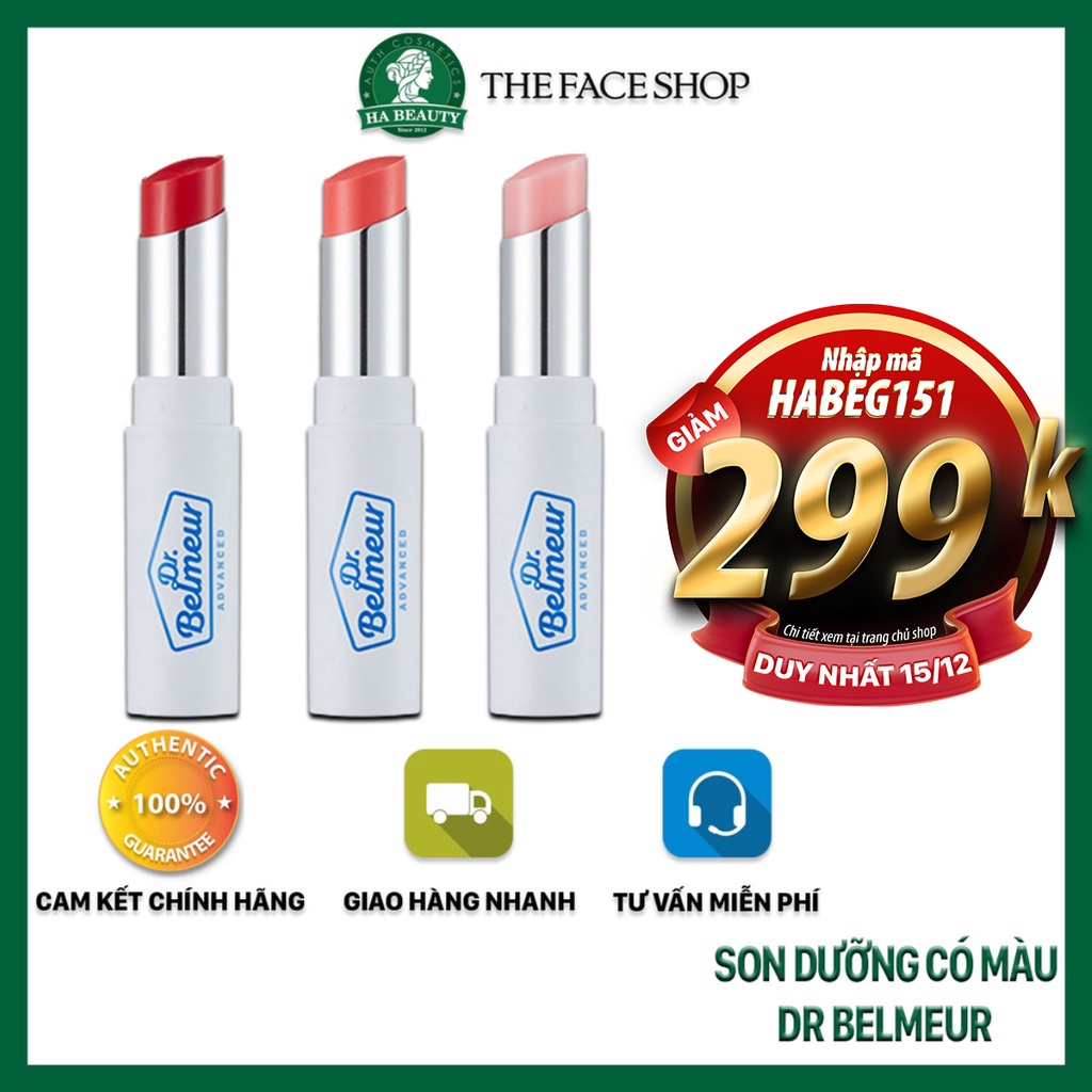 Son dưỡng môi có màu siêu mềm môi dưỡng ẩm hồng hào căng mướt The Face Shop Dr Belmeur Advanced Cica Touch Lip Balm 5.5g