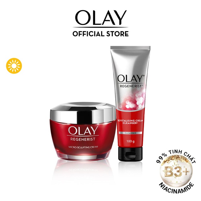 Bộ 2 sản phẩm Olay Regenerist ngăn ngừa lão hóa: Kem dưỡng ẩm đêm 50G + Sữa rửa mặt 100ML