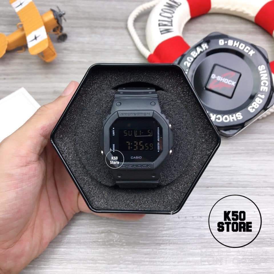 Đồng hồ nam Casio GSHOCK DW-5600BB-1CR dây cao su mặt kính chống nước hiện thị ANALOG chính hãng