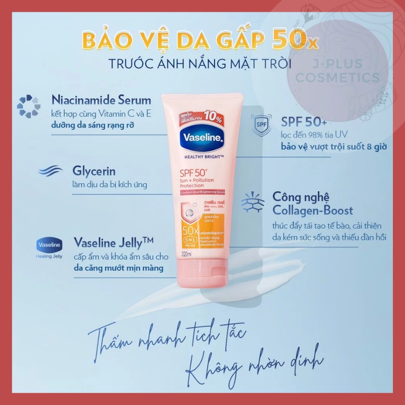 [Mẫu 2021] Sữa Dưỡng Thể Trắng Da Vaseline 50X &amp; 4X Healthy Bright 320ML - Thái Lan