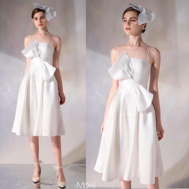 Đầm trắng hai dây xoè phi lụa sang trọng dự tiệc dạ hội - MN46 - Đầm Váy Mina ་ '
