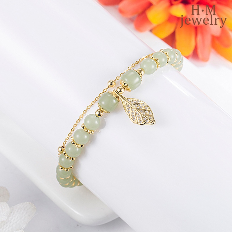 Vòng Tay Chuỗi Hạt Đá Ngọc Bích Phong Cách Vintage