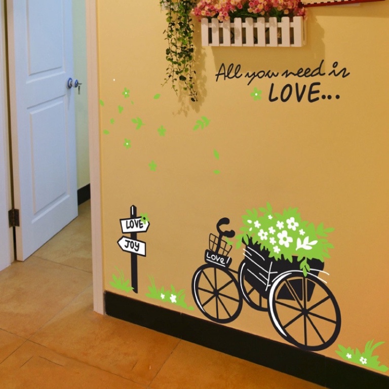 Decal dán tường mẫu xe đạp cỏ kt sau dán 1m3*1m