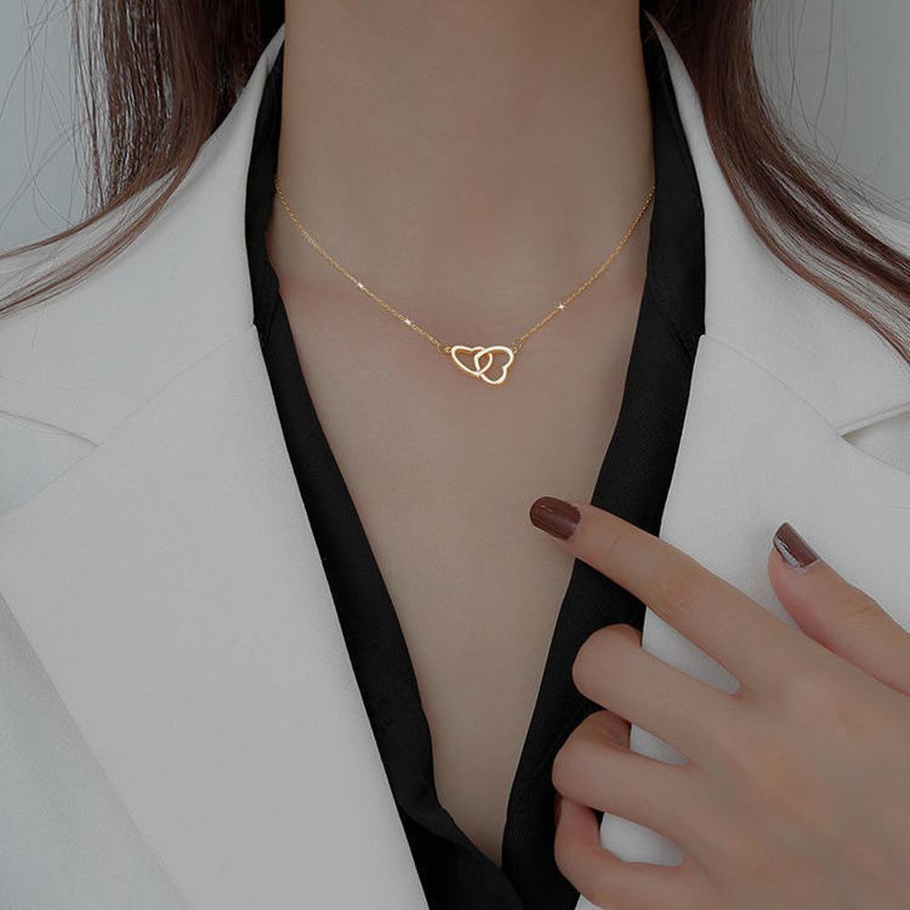 Vòng cổ Mặt Trái Tim Đôi Khoét Rỗng Thời Trang Đám Cưới Mới Cho Nữ