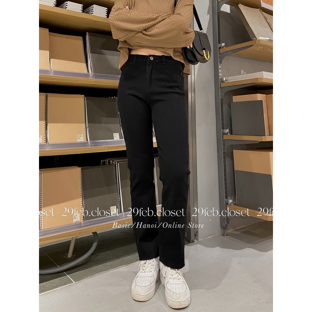 [Ảnh thật/Video] Quần jeans ống đứng trơn cạp cao co giãn - 29feb.closet - Q34