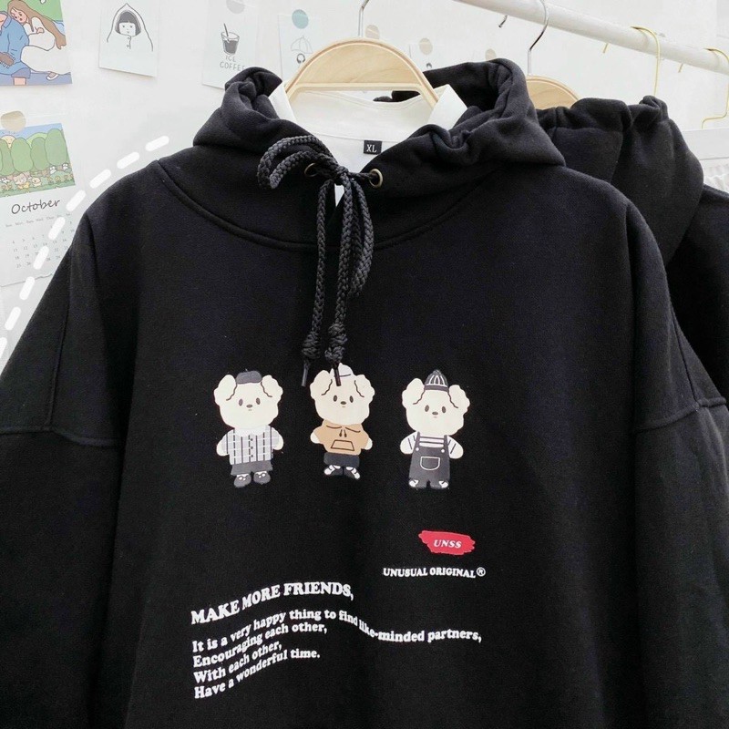 [Ảnh Thật] Áo khoác Hoodie Family Bear tay phồng chất nỉ bông mịn đẹp Form rộng Unisex Nam Nữ Couple