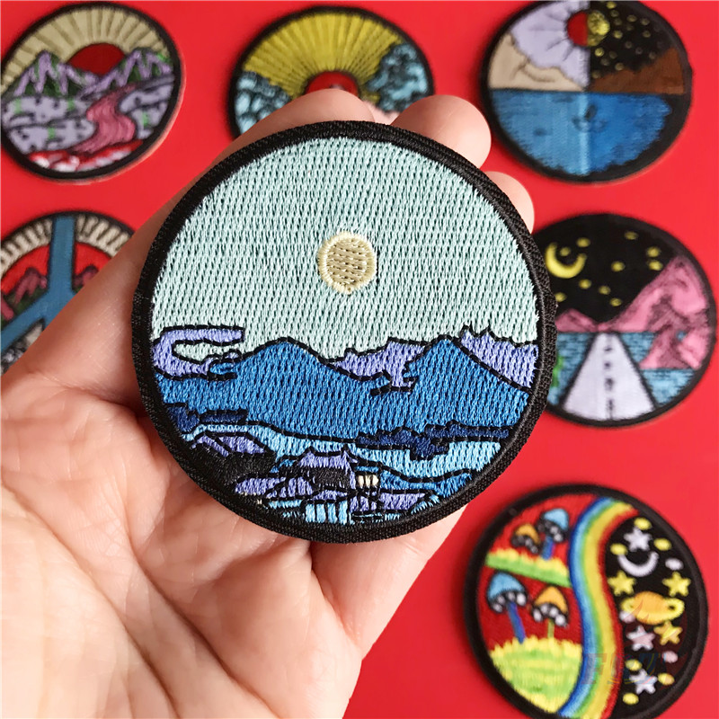 Miếng dán ủi họa tiết bình minh & hoàng hôn kích thước 6cm trang trí DIY