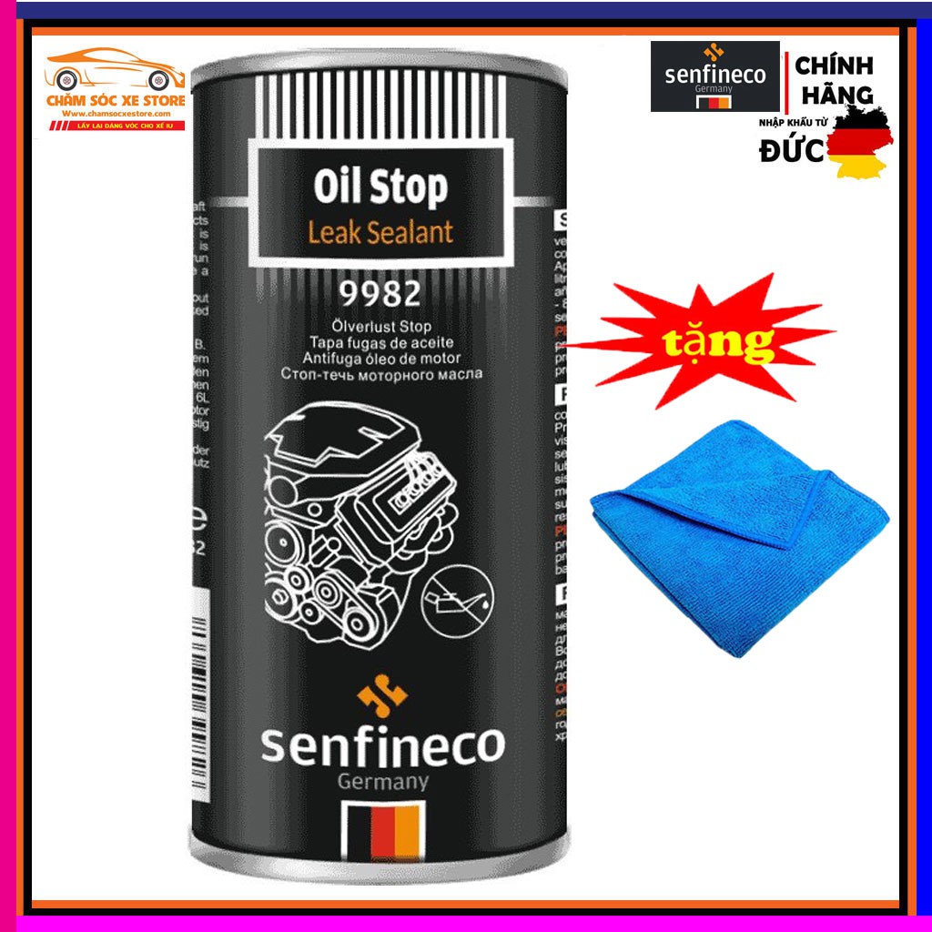 Phụ Gia Phục Hồi, Làm Kín Động Cơ Xe Dung Dịch Chống Xì Nhớt, Chống Rò Rỉ nhớt Senfineco Oil Leak Stop 9982 - Tặng Khăn