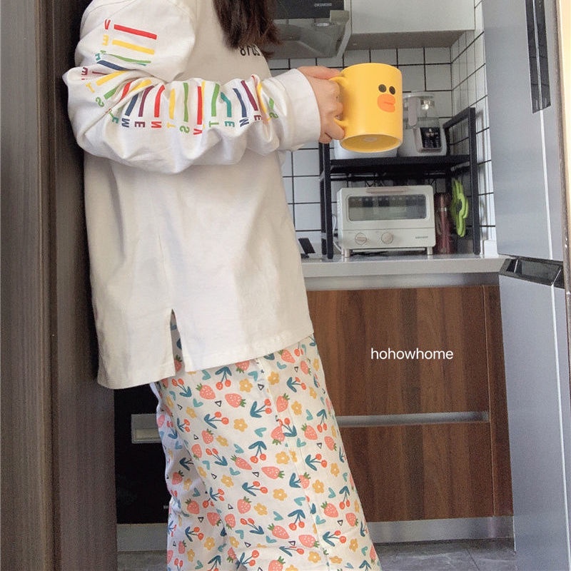 Quần dài ống rộng cạp cao họa tiết hoa phong cách Hàn Quốc thời trang trẻ trung