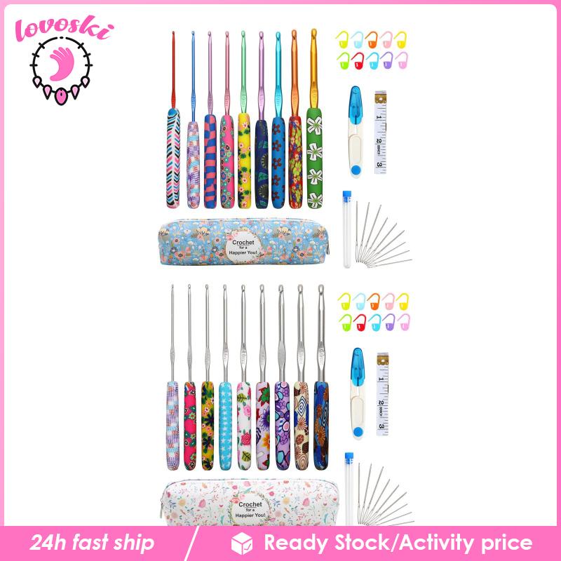 [Lovoski] Bộ 31 Dụng Cụ Đan Móc Len + Hộp Đựng 9 Kích Cỡ Cho Người Mới Bắt Đầu