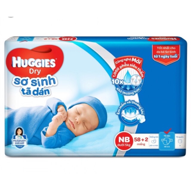 Tã dán sơ sinh Huggies NB 58M và NB36M