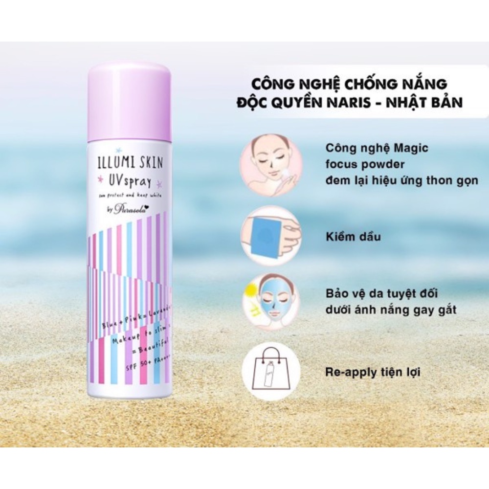 Xịt Chống Nắng Nâng Tông Naris Illumi Skin UV Spray SPF50+ PA++++ 80Gr