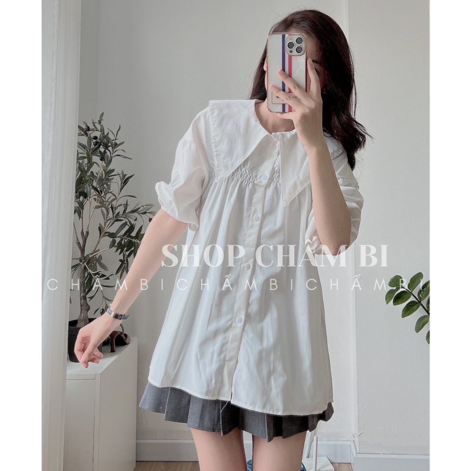 Áo sơ mi cách điệu A.317, Áo kiểu dáng dài cổ nhọn Gothic tay lỡ bo chun nhún ngực 2 màu điệu đà - Thời trang nữ Chấm Bi | BigBuy360 - bigbuy360.vn
