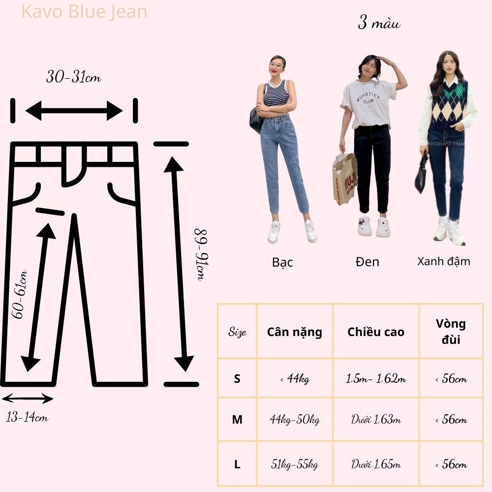 Quần Jeans Nữ Baggy Co Giãn Hàn Quốc KAVO BLUE Lưng Cao