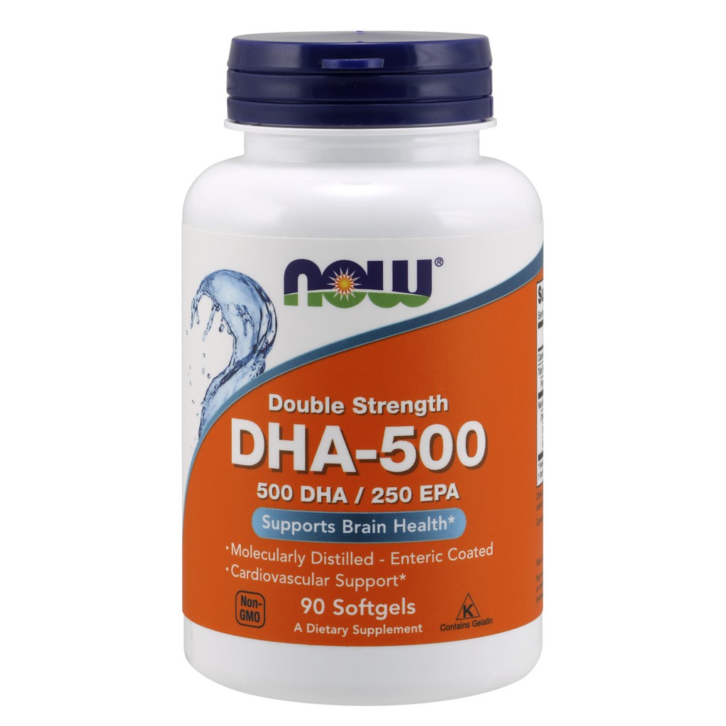 Bổ não, tăng cường trí nhớ và phát triển trí não Double Strength DHA 500, 90 viên hãng NOW Foods USA
