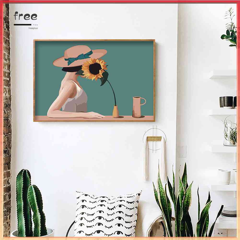 Bộ Tranh Đính Đá 5D Tự Làm Hình Cô Gái Và Hoa Hướng Dương Trang Trí Nhà Cửa