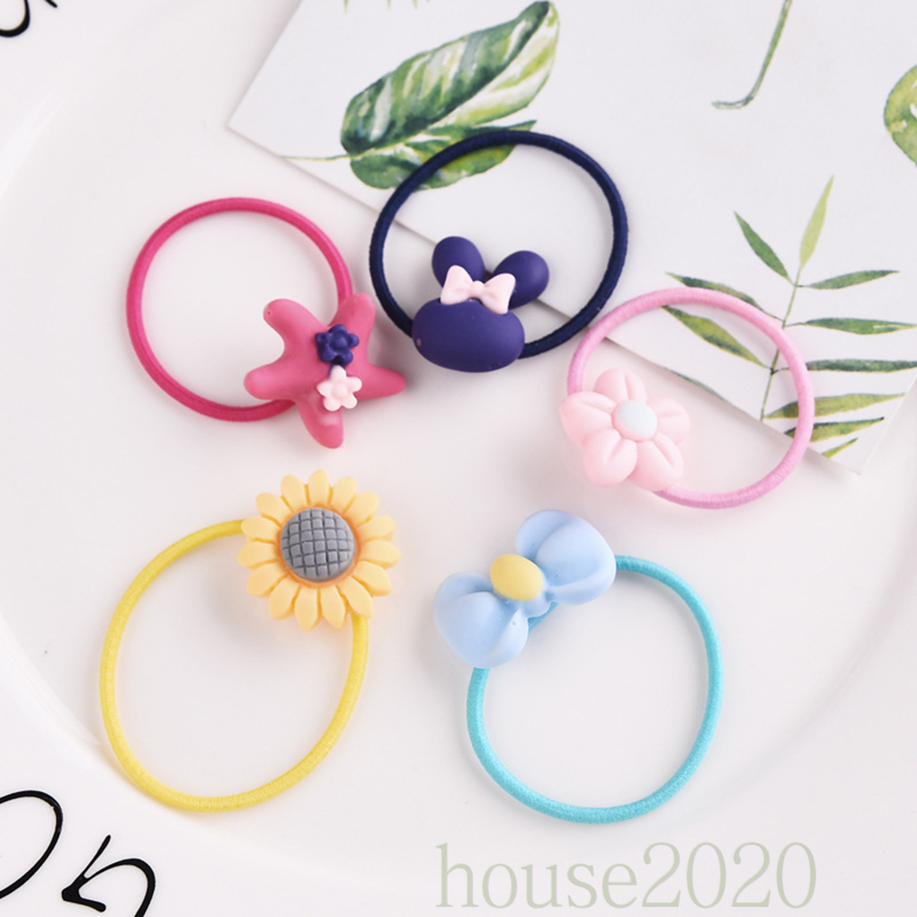 Set 30 Dây Cột Tóc Co Giãn Hình Hoa / Trái Tim Cho Bé Gái 2020