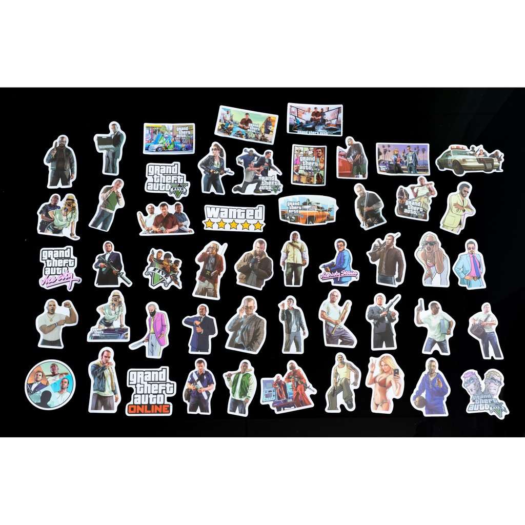 Sticker GTA V bộ 50 miếng chống nước lâu phai trang trí laptop, mũ bảo hiểm, đàn, guitar, ukelele, macbook, điện thoại