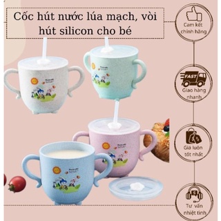 Cốc uống nước lúa mạch kèm ống hút silicon cho bé