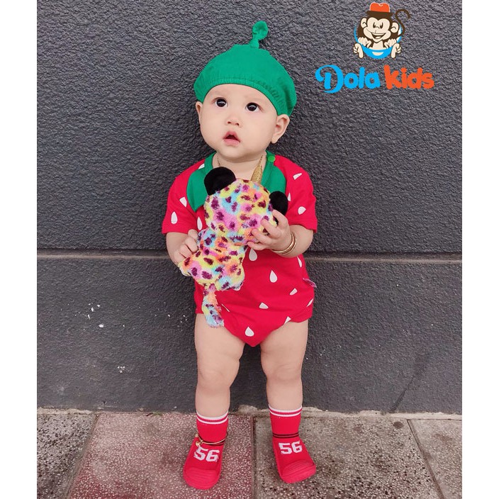 Bodysuit cho bé gái, bé trai sơ sinh 4-15kg hình quả Dâu - DoLaKids