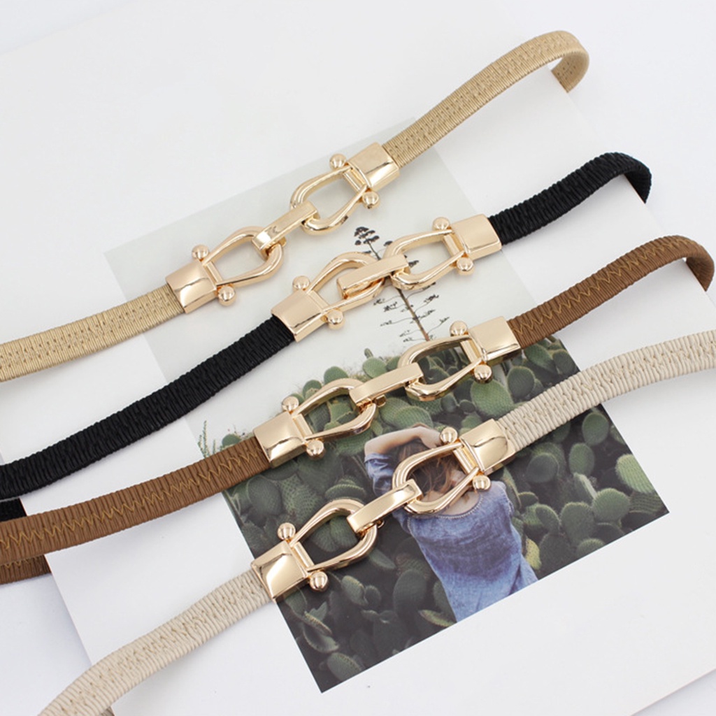 Thắt lưng bản mỏng co giãn phối khóa kim loại chống mòn thời trang cho nữ