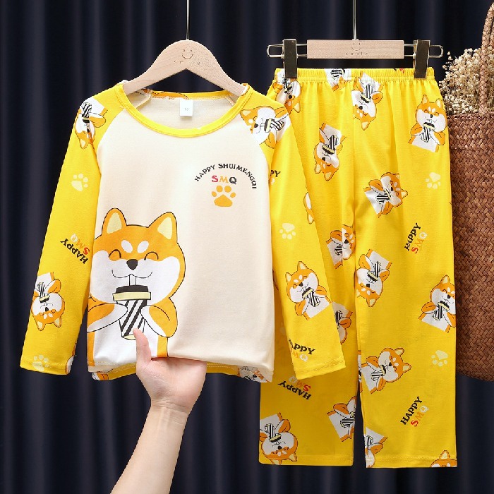 Bộ Đồ Ngủ Cotton Tay Dài In Họa Tiết Hoạt Hình Đáng Yêu Cho Bé