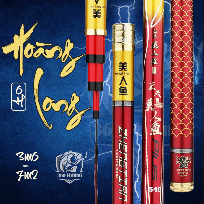 Cần Câu Tay Câu Đài Hoàng Long 6H Cần Câu Cá Carbon Cao Cấp Tặng Kèm Ngọn Phụ