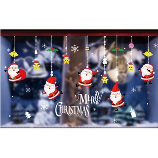 Decal trang trí giáng sinh hít tĩnh điện PP05 - ông già noel ngôi sao chuông vàng treo dây