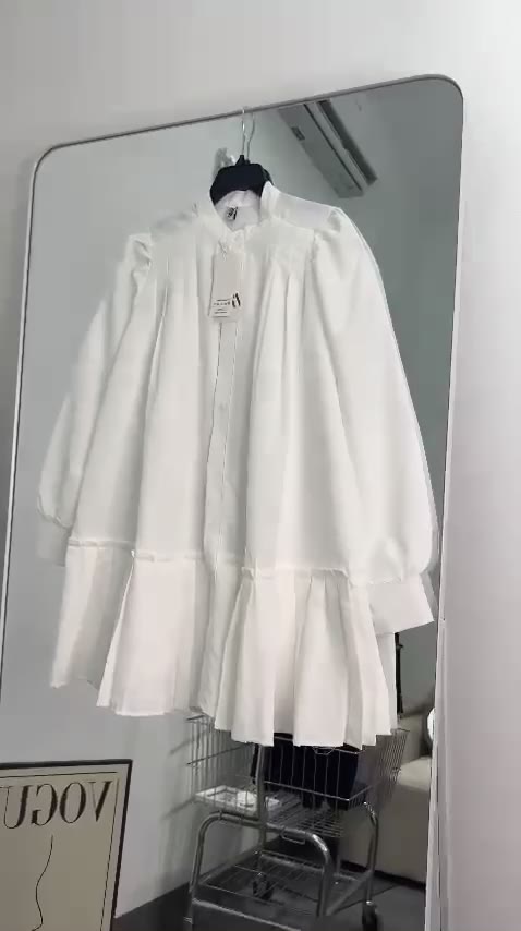 [V1.492] Váy Sơmi Thô Cổ Tàu Xếp Ly Dáng Babydoll Kèm Ảnh Thật Và Video | BigBuy360 - bigbuy360.vn