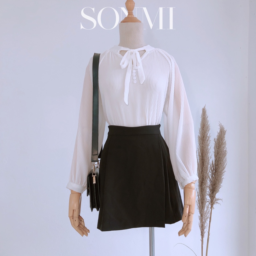 Áo Sơ Mi Nữ SONMI Tay Dài Cổ Nơ Xếp Ly DEANA SHINING