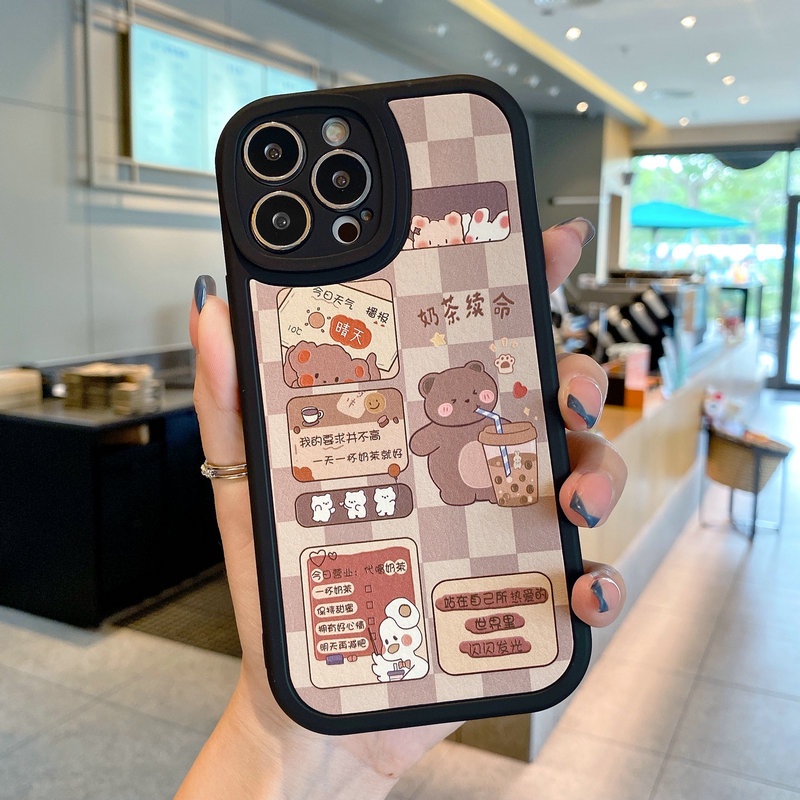 Ốp Điện Thoại Mềm Hình Ly Trà Sữa Dâu Tây Mắt To Cho iphone 15 14 13 12 11 pro x xr xs max se 2020 6 6s 7 8 plus