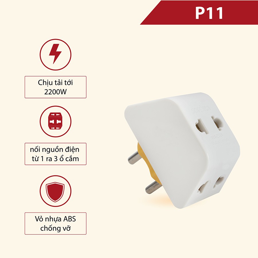 Bộ đôi Ổ cắm điện có cổng USB 4U2 2200W và ổ chia điện 3 cửa P11