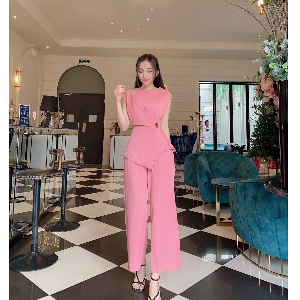 Set bộ rời trơn áo lụa cát đính tag và quần ống suông năng động MIMIX AR1185