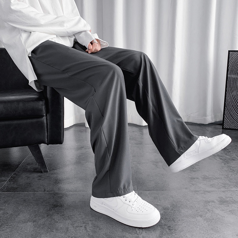 【Ready Stock】Korean Pants Men'S Summer Thin Section Casual Pants Mens Loose Wide Leg Pants Unisex Fashion Straight Pants Korean Long Pants Fashionable Capri Pants For Men And Women Men's Trousers Business Casual Suit Pants