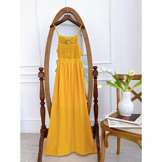 MORI MORI - Đầm maxi thắt dây eo phối ren lưới