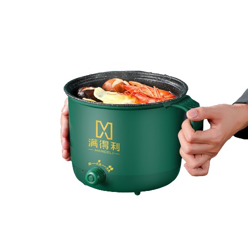 Nồi lẩu điện mini đa năng nấu mì, nấu cơm 2 nấc nhiệt 1,8L chống dính kèm giá hấp mẫu mới 2021